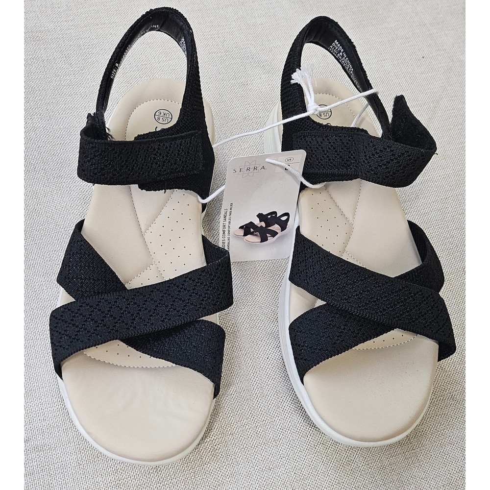 Aldi Serra Ladies Comfort Sandals Black Strappy Adjustable Strap US 8 857266 NEW